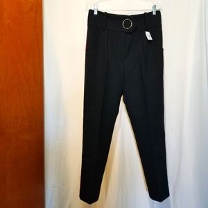 Petar Petrov Wool Straight-leg Pants with Side Seam Stripes, Black/Red, Size 10